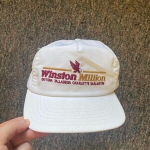 Vintage 80s Winston Million NASCAR Snapback Hat White Made in USA Racing Cap